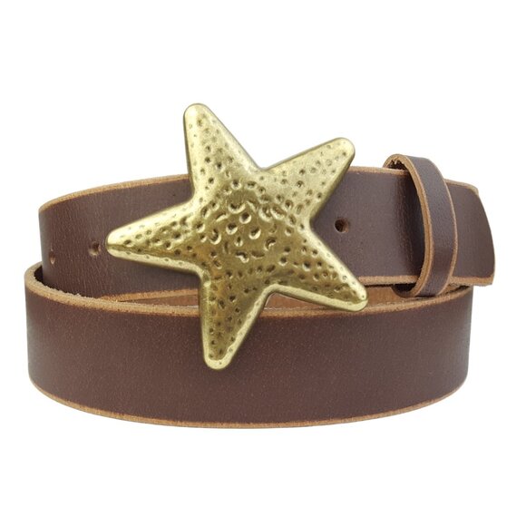 Distressed Vintage Leather belt w. Brass Star Buckle